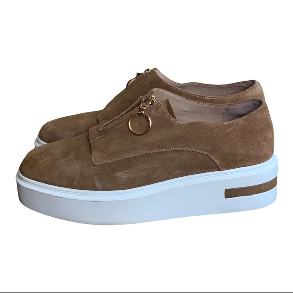 Paolo Shoes - Linea Paolo Brown Suede Platform Zip-Up Sneakers. Size 9.